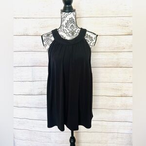 Lane Bryant Women’s Plus Black High Neck Pleated Keyhole Back Sleeveless Top